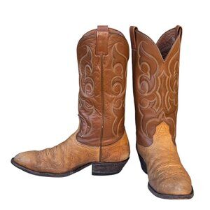Vintage Nocona Cowboy Boots Mens 9.5 D Two Tone Tan Brown Leather Western USA